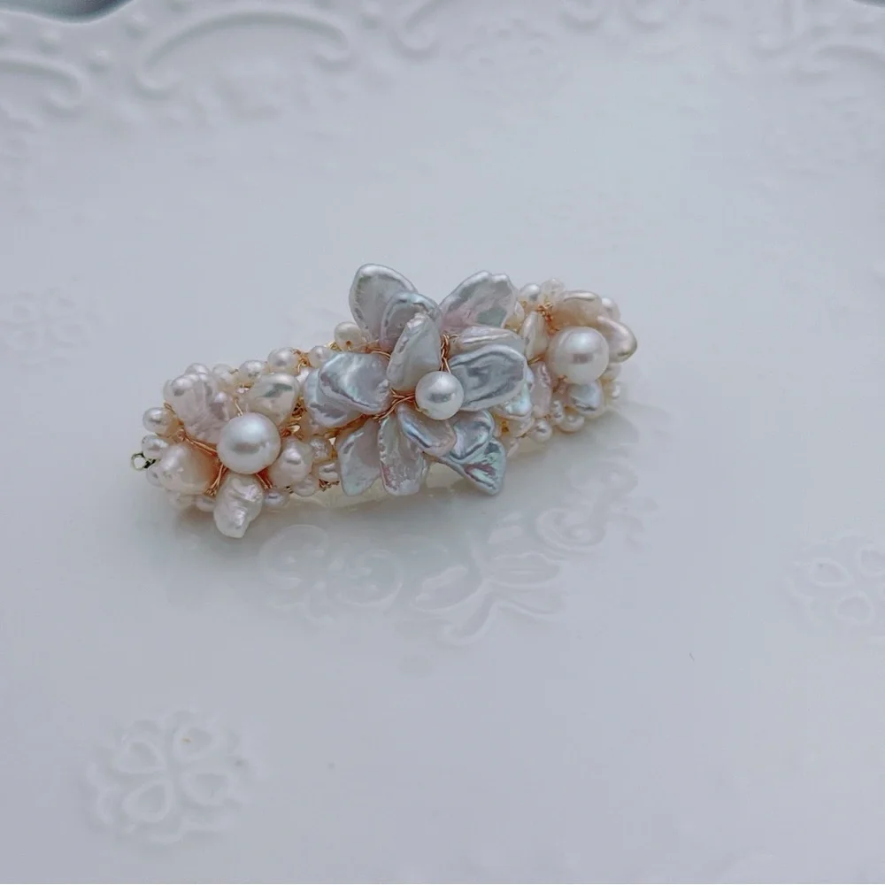 26H163 Handmade Freshwater Baroque Pearl Hair Clip - Picture 3 of 6